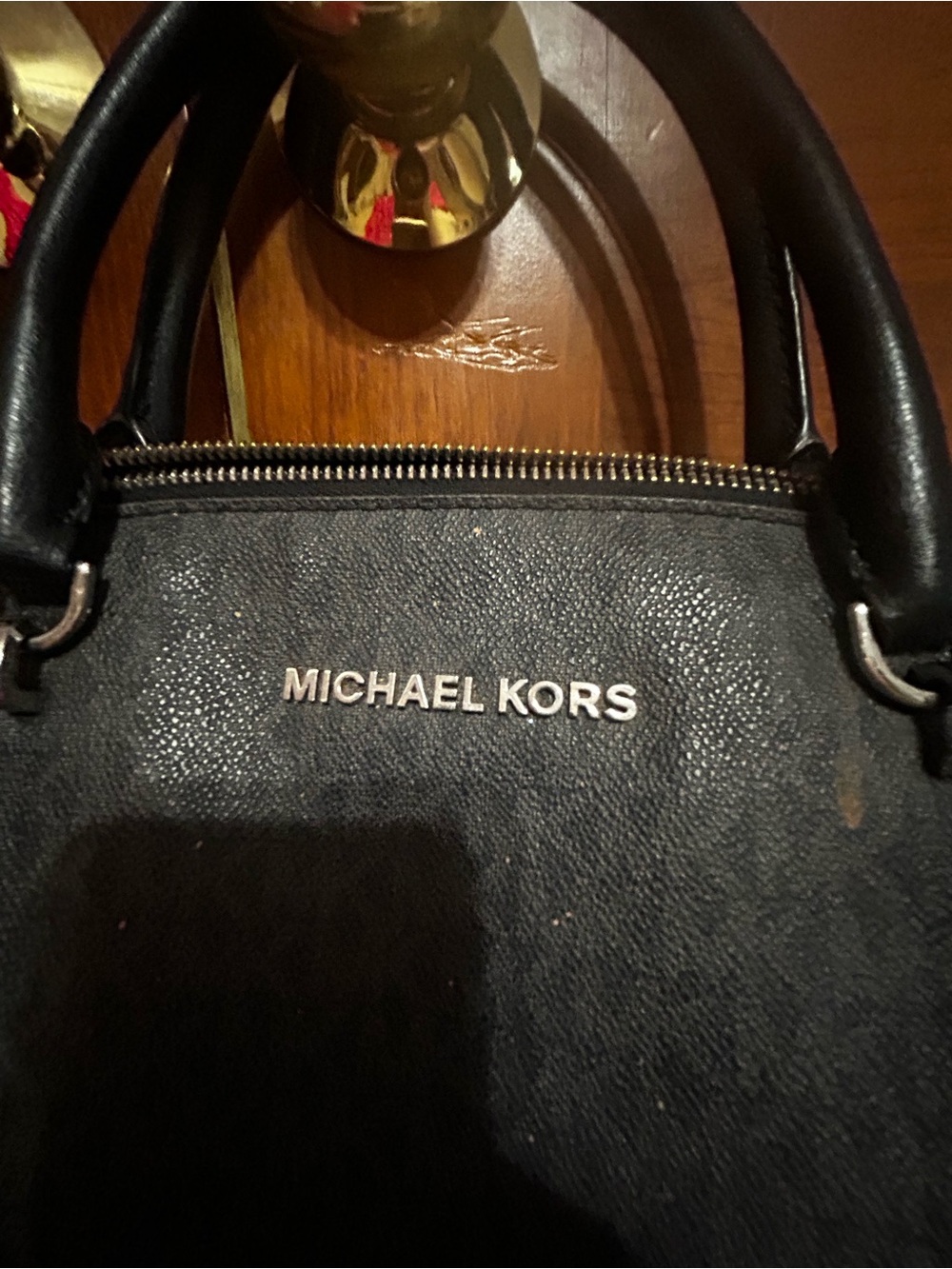 Michael Kors Black Leather Satchel with Silver Hardware